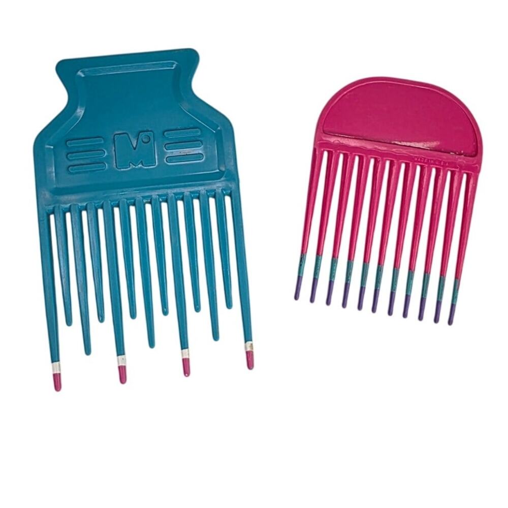 Vintage 80s 90s Hair Pick Comb Set Afro Detangle Teal Pink Retro Lot